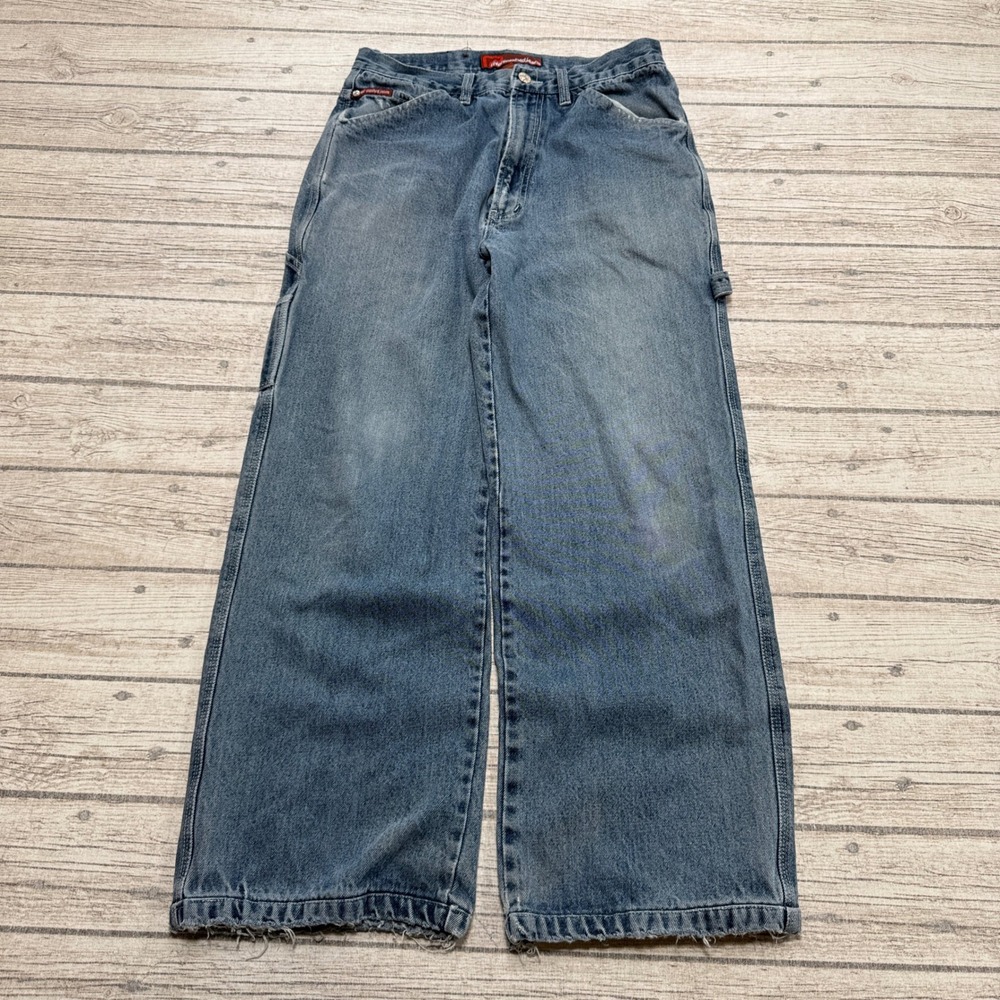 Y2K River Washed Carpenter Jeans Men's 30 Blue Wide Leg Baggy Fit Utility Cotton